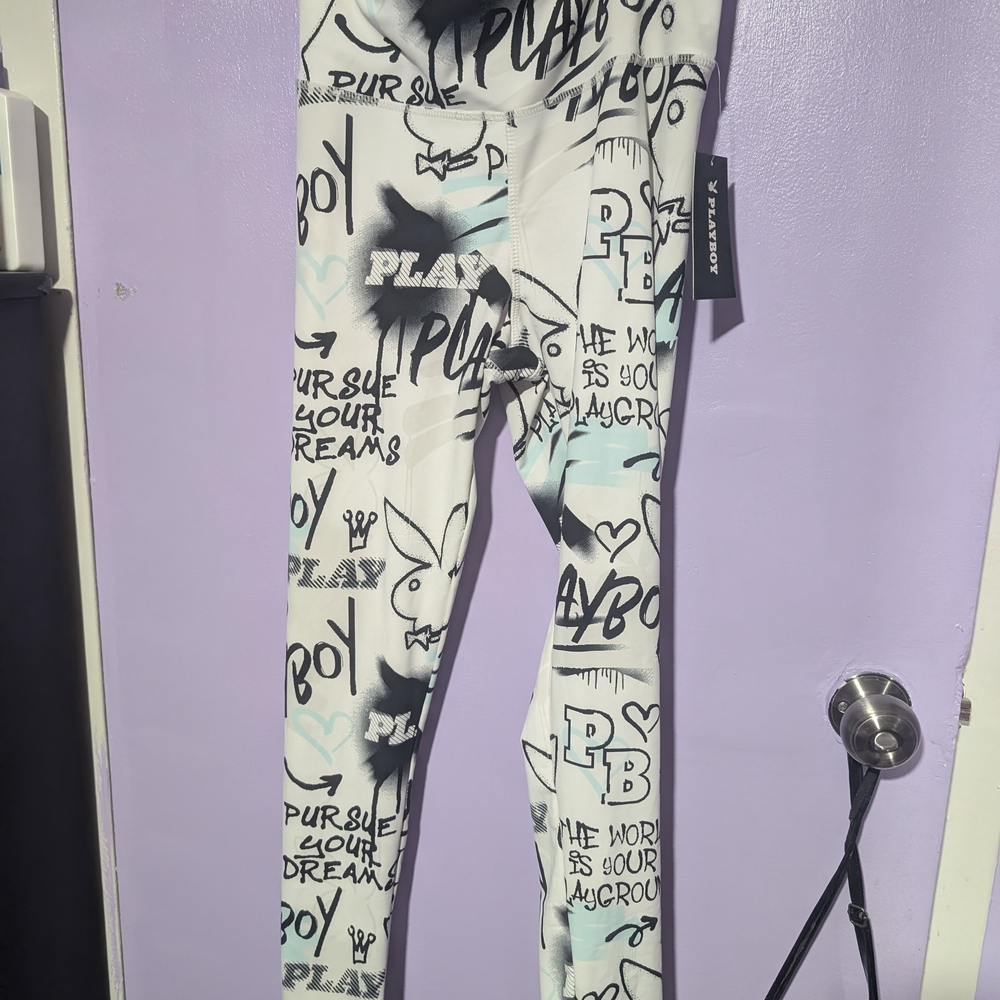 Playboy  White Graphic Leggings